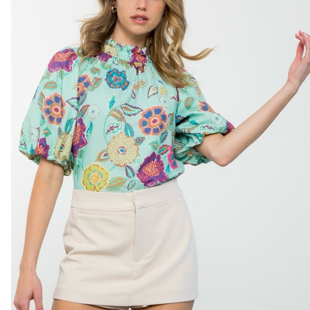 Green floral top by THML